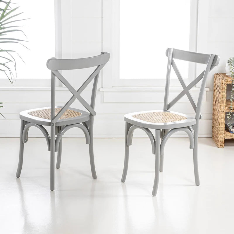 Colmar klassischer traditioneller X-Back-Esszimmerstuhl aus Holz und Rattan, Natur (2er-Set) von JONATHAN Y