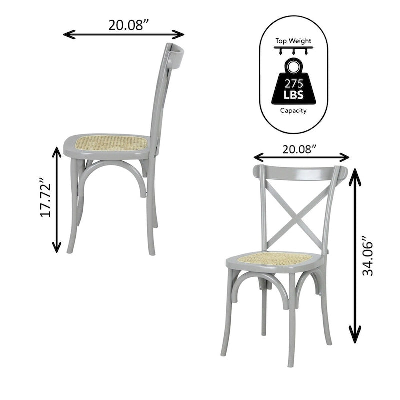Colmar klassischer traditioneller X-Back-Esszimmerstuhl aus Holz und Rattan, Natur (2er-Set) von JONATHAN Y