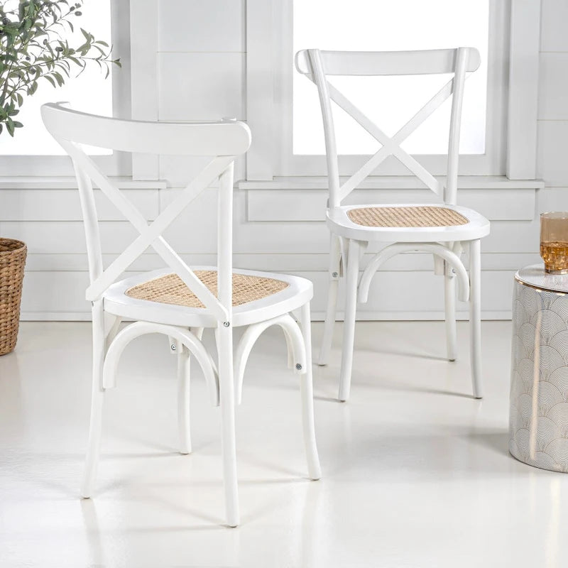 Colmar klassischer traditioneller X-Back-Esszimmerstuhl aus Holz und Rattan, Natur (2er-Set) von JONATHAN Y