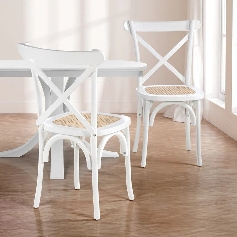 Colmar klassischer traditioneller X-Back-Esszimmerstuhl aus Holz und Rattan, Natur (2er-Set) von JONATHAN Y