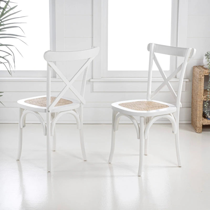 Colmar klassischer traditioneller X-Back-Esszimmerstuhl aus Holz und Rattan, Natur (2er-Set) von JONATHAN Y