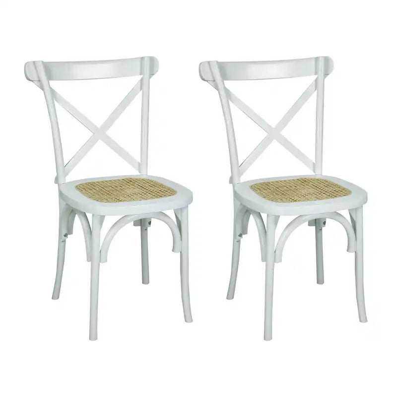 Colmar klassischer traditioneller X-Back-Esszimmerstuhl aus Holz und Rattan, Natur (2er-Set) von JONATHAN Y
