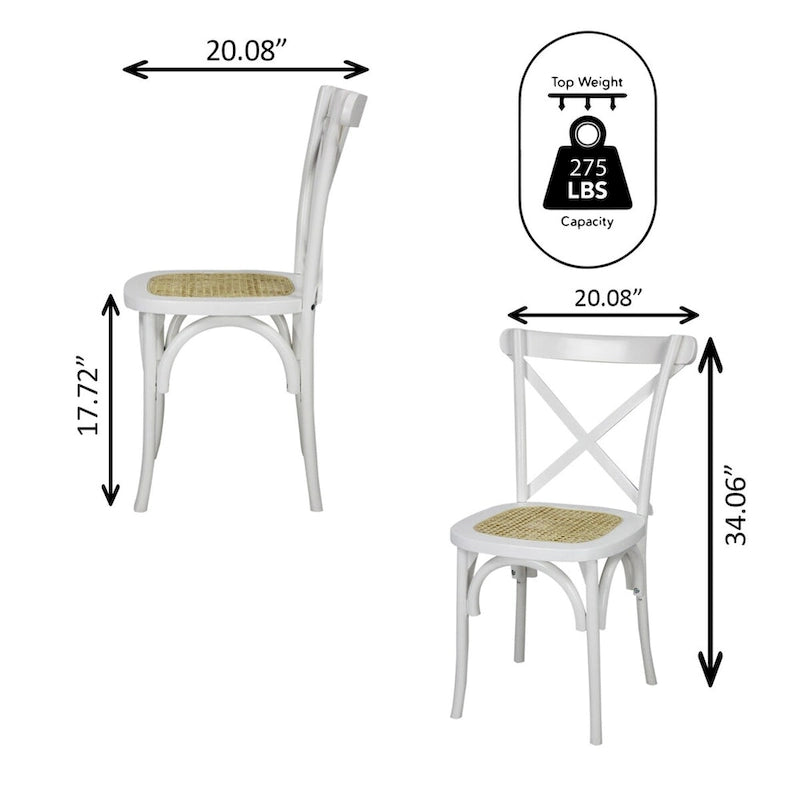 Colmar klassischer traditioneller X-Back-Esszimmerstuhl aus Holz und Rattan, Natur (2er-Set) von JONATHAN Y