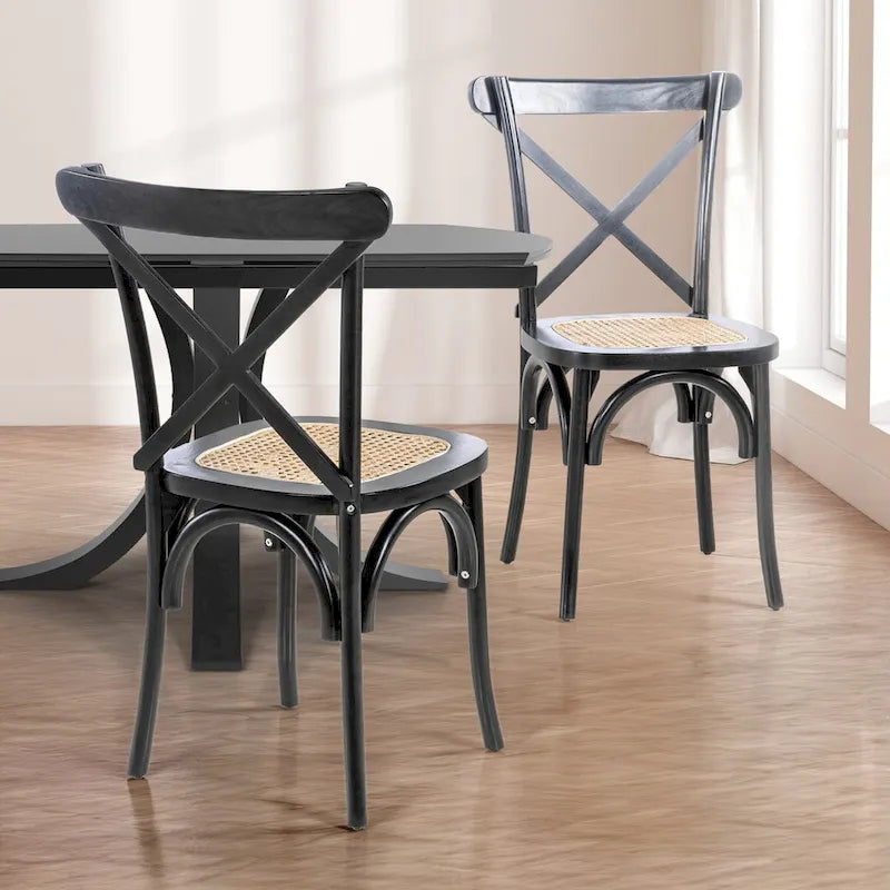 Colmar klassischer traditioneller X-Back-Esszimmerstuhl aus Holz und Rattan, Natur (2er-Set) von JONATHAN Y
