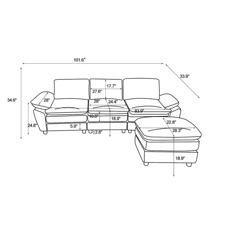 Modernes dunkles 3-Sitzer-Sofa, Schlafsofa aus Polyester, bequem gepolstertes Möbelstück für Wohnzimmer oder Wohnung