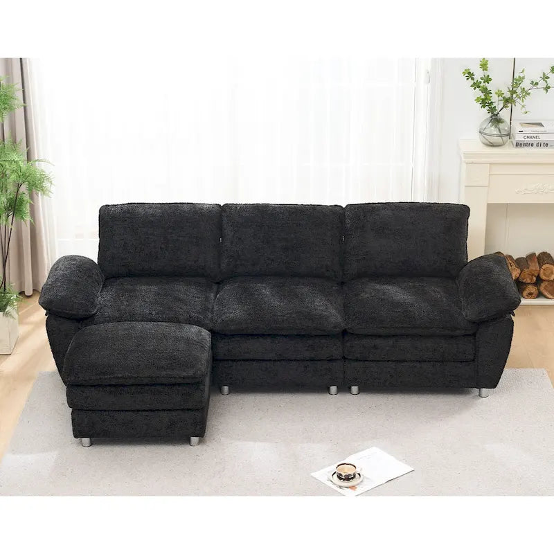 Modernes dunkles 3-Sitzer-Sofa, Schlafsofa aus Polyester, bequem gepolstertes Möbelstück für Wohnzimmer oder Wohnung