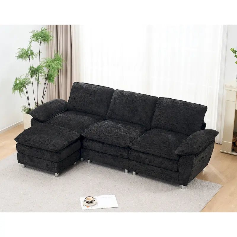 Modernes dunkles 3-Sitzer-Sofa, Schlafsofa aus Polyester, bequem gepolstertes Möbelstück für Wohnzimmer oder Wohnung