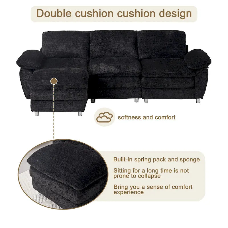 Modernes dunkles 3-Sitzer-Sofa, Schlafsofa aus Polyester, bequem gepolstertes Möbelstück für Wohnzimmer oder Wohnung