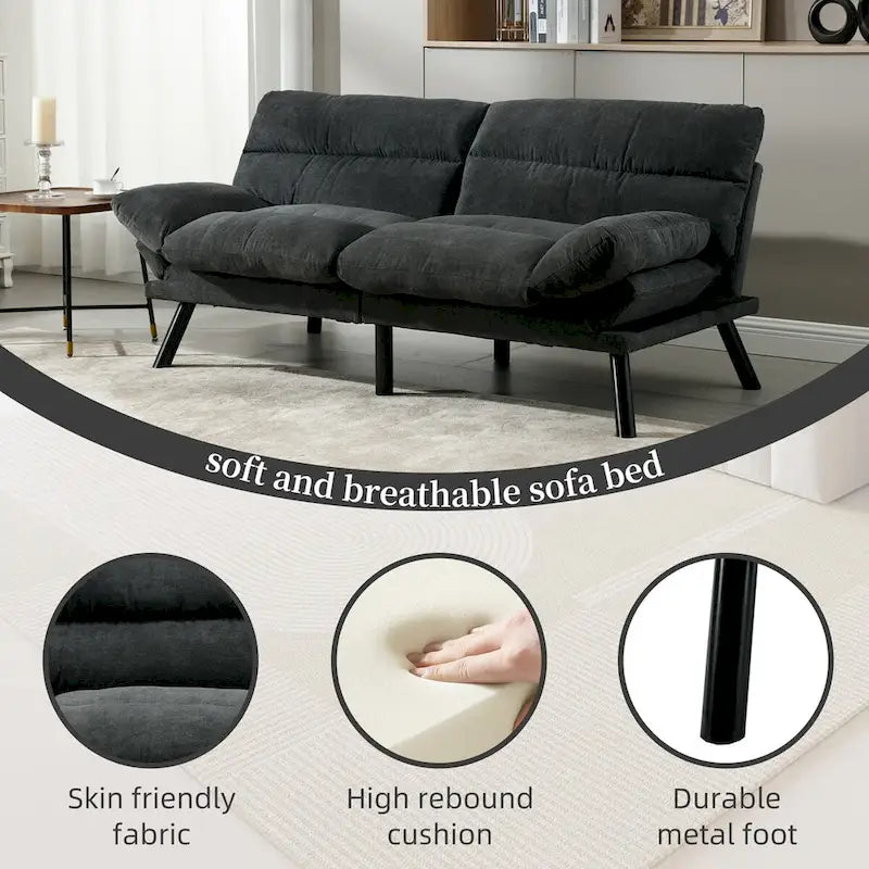 Nowoczesna tapicerowana dwuosobowa sofa z funkcją spania do małych pomieszczeń