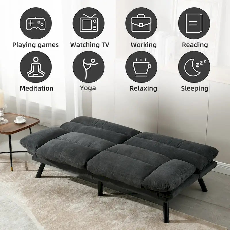 Nowoczesna tapicerowana dwuosobowa sofa z funkcją spania do małych pomieszczeń