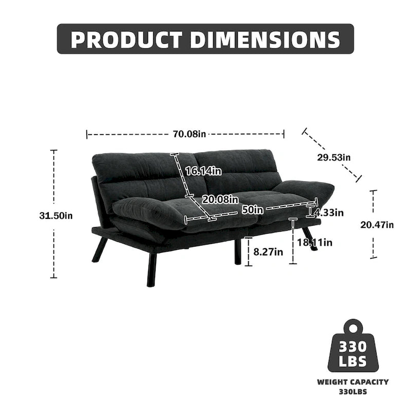 Nowoczesna tapicerowana dwuosobowa sofa z funkcją spania do małych pomieszczeń