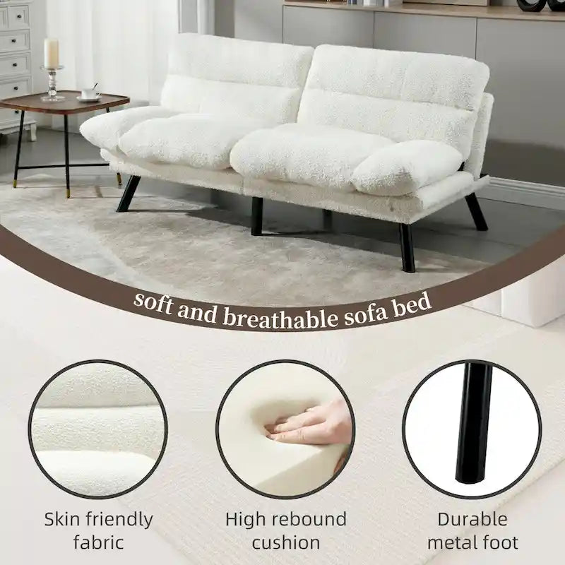 Nowoczesna tapicerowana dwuosobowa sofa z funkcją spania do małych pomieszczeń
