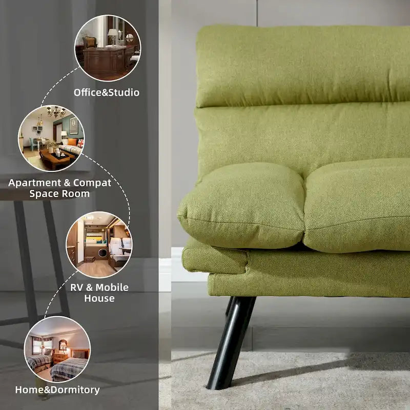 Nowoczesna tapicerowana dwuosobowa sofa z funkcją spania do małych pomieszczeń