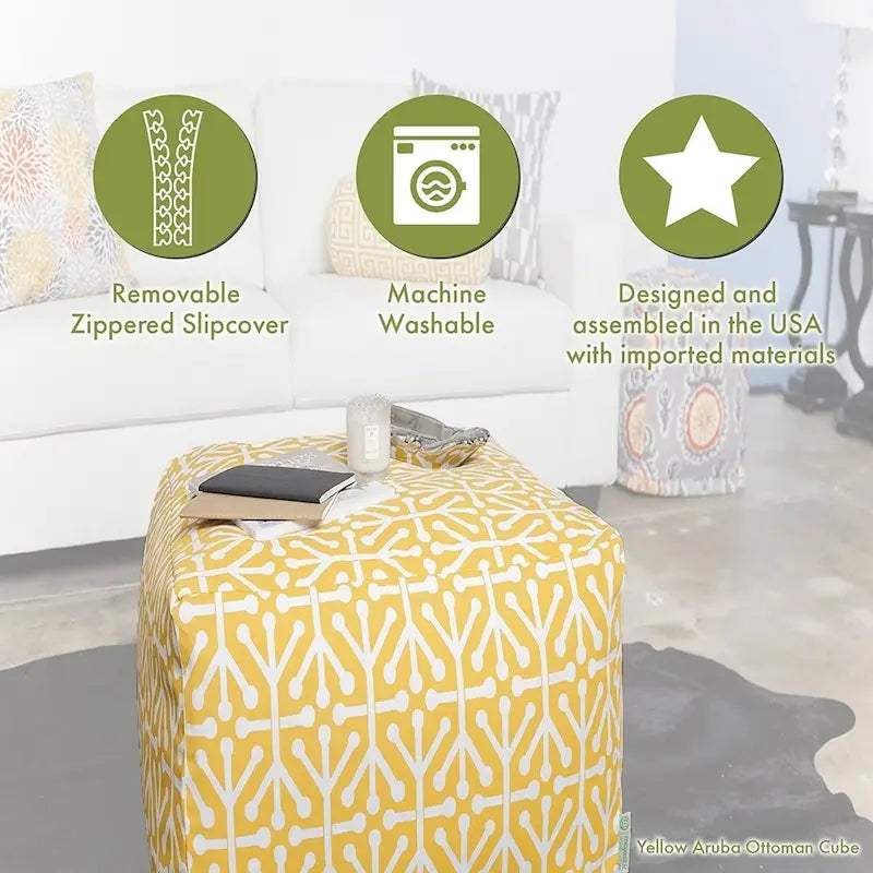 17-Inch Indoor Cube Ottoman Pouf with Washable Micro-Velvet Cover