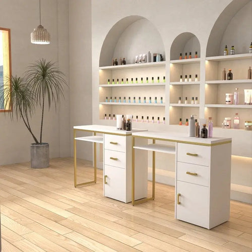 Scrivania per computer/tavolo da manicure in pannello truciolare da 38.19 W con 2 cassetti e 1 armadietto
