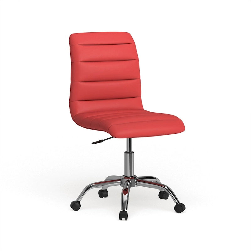 Height-Adjustable Armless Mid-Back Vinyl Office Chair with Rolling Casters