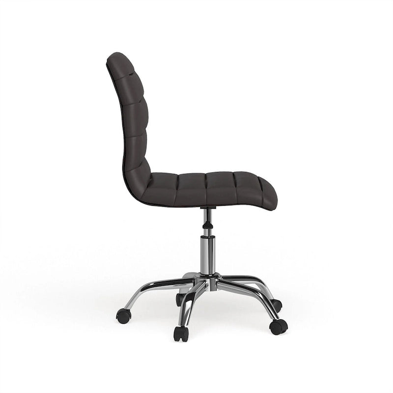 Höhenverstellbarer, armlehnenloser Vinyl-Bürostuhl mit mittelhoher Rückenlehne und Rollen