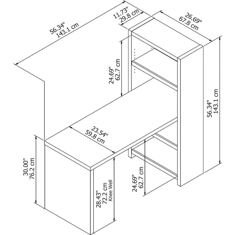 56-Inch Craft Table with Two Adjustable Storage Shelves and Scratch-Resistant Laminate Surface