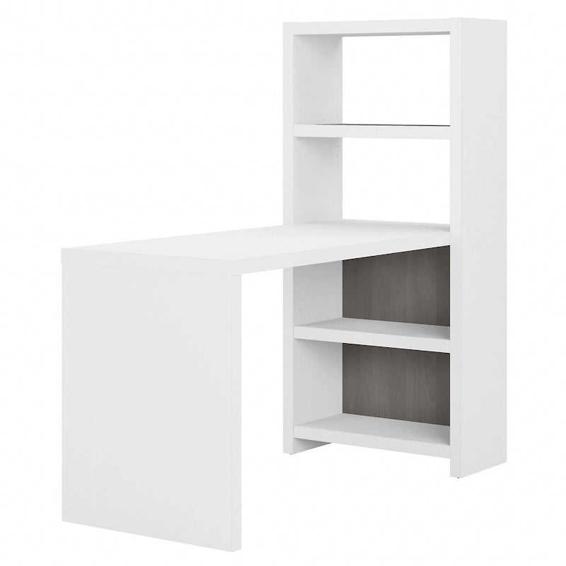 56-Inch Craft Table with Two Adjustable Storage Shelves and Scratch-Resistant Laminate Surface