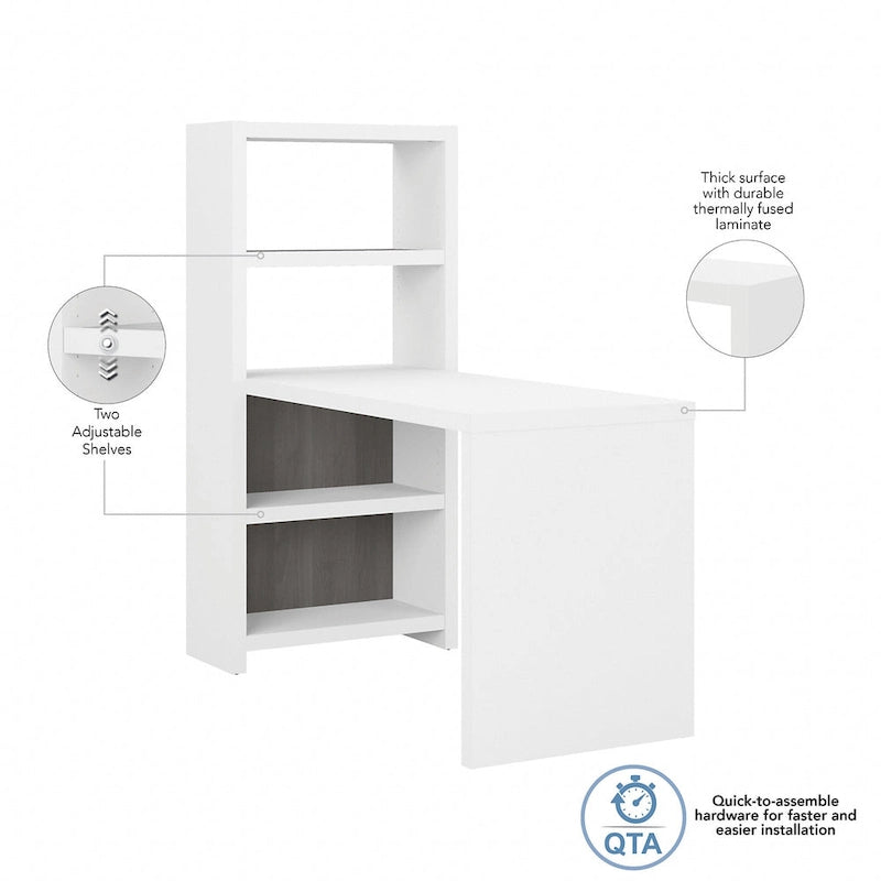 56-Inch Craft Table with Two Adjustable Storage Shelves and Scratch-Resistant Laminate Surface