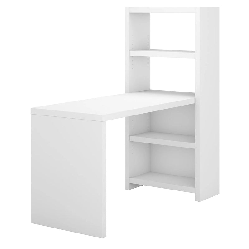 56-Inch Craft Table with Two Adjustable Storage Shelves and Scratch-Resistant Laminate Surface