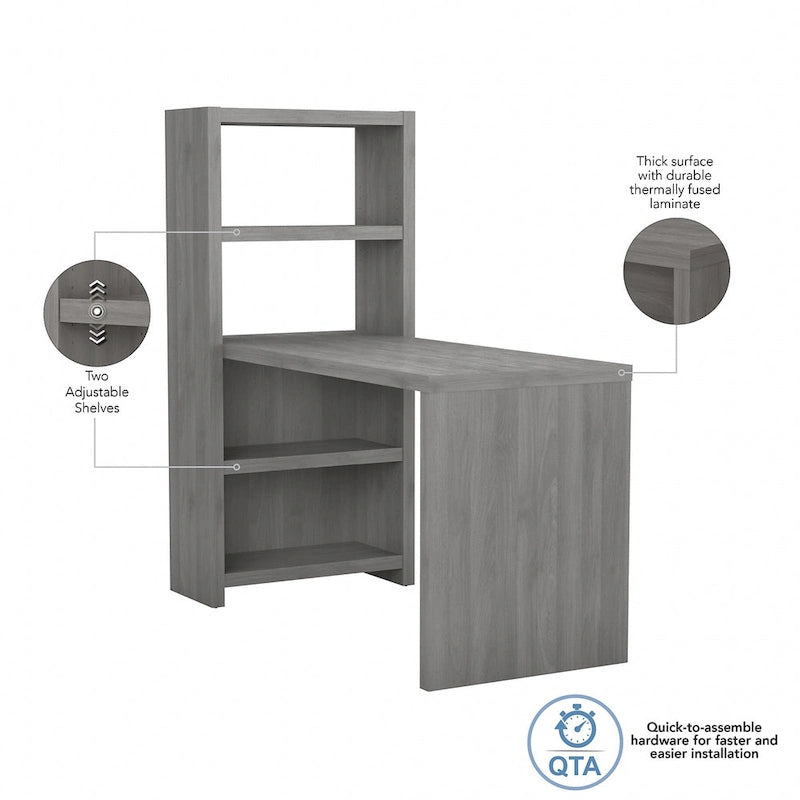 56-Inch Craft Table with Two Adjustable Storage Shelves and Scratch-Resistant Laminate Surface