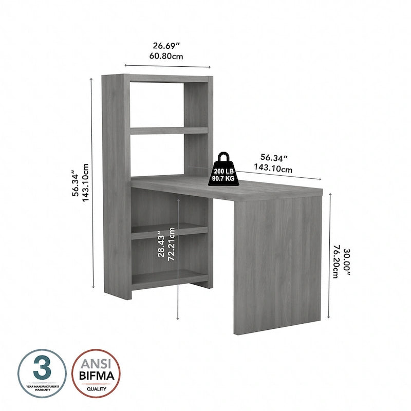 56-Inch Craft Table with Two Adjustable Storage Shelves and Scratch-Resistant Laminate Surface