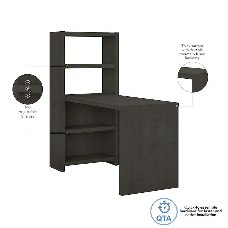 56-Inch Craft Table with Two Adjustable Storage Shelves and Scratch-Resistant Laminate Surface