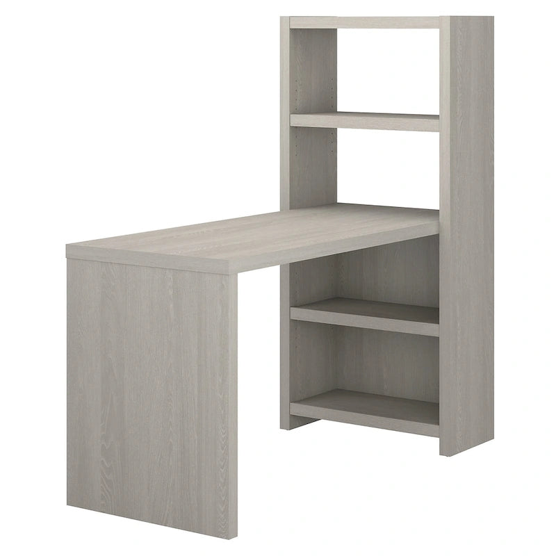 56-Inch Craft Table with Two Adjustable Storage Shelves and Scratch-Resistant Laminate Surface