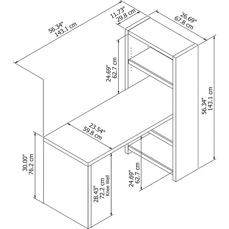 56-Inch Craft Table with Two Adjustable Storage Shelves and Scratch-Resistant Laminate Surface
